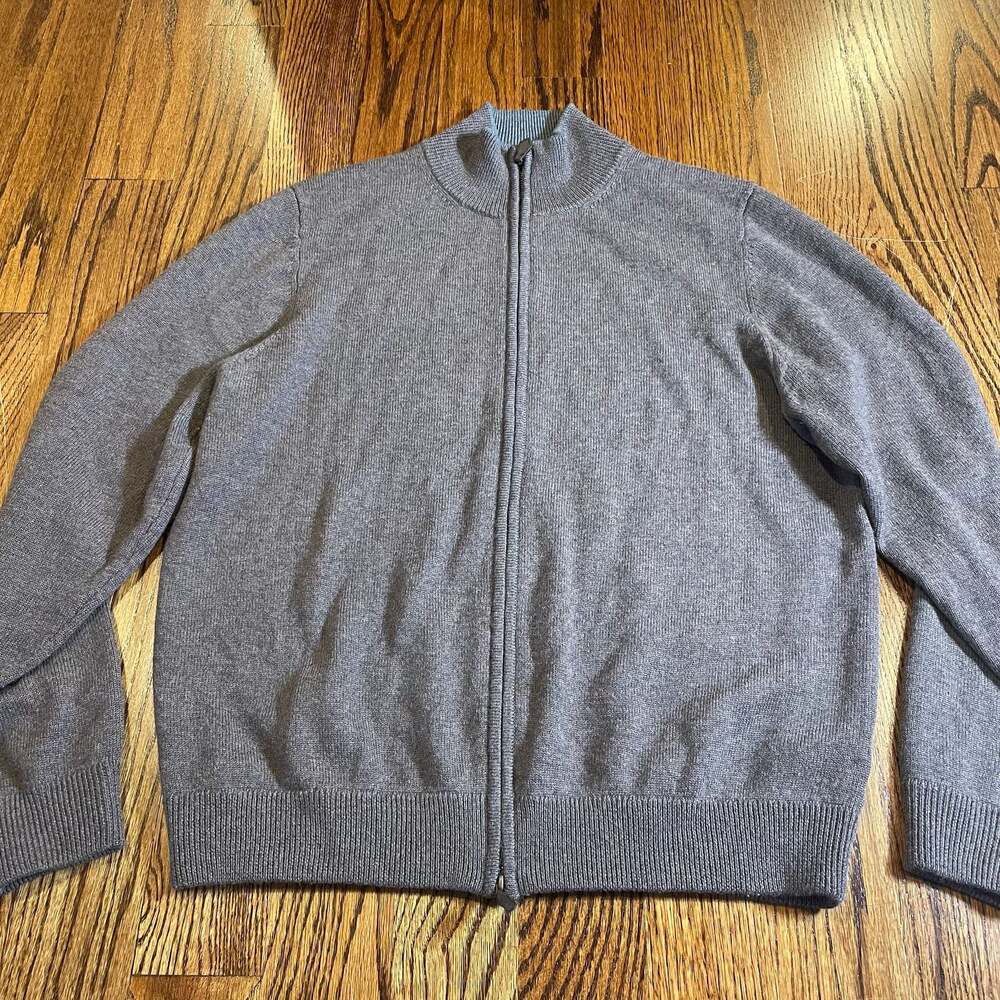 Brooks Brothers Italian Merino Wool Full-Zip Mock Neck Cardigan Sweater